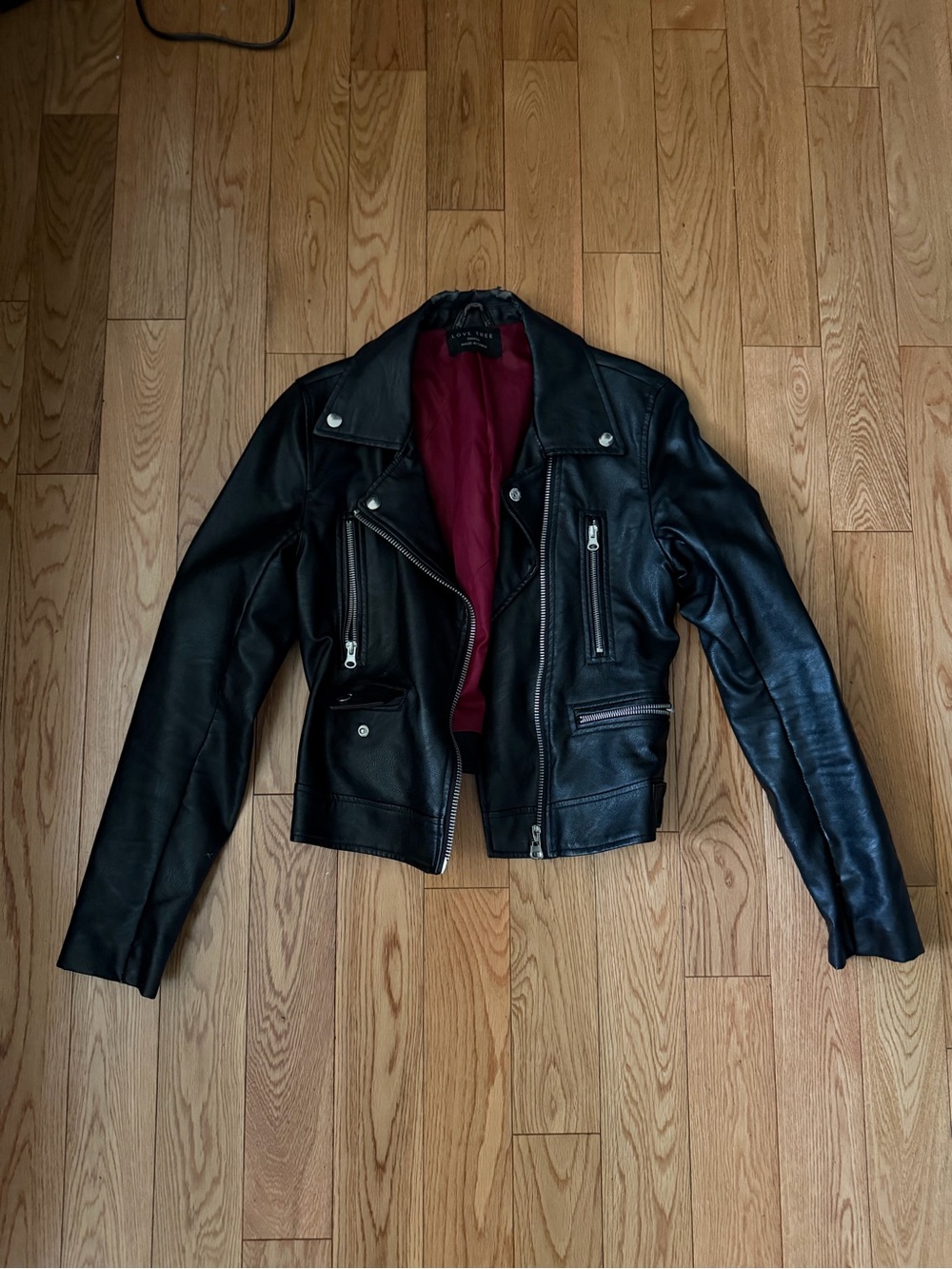 Love Tree Black Jacket with Deep Pink Lining